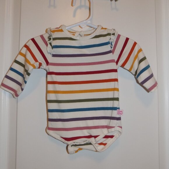 RUFFLE BUTTS 6-12M Cream Multi-color Striped Bodysuit Red Bow Leggings 2pc Set - Picture 4 of 5